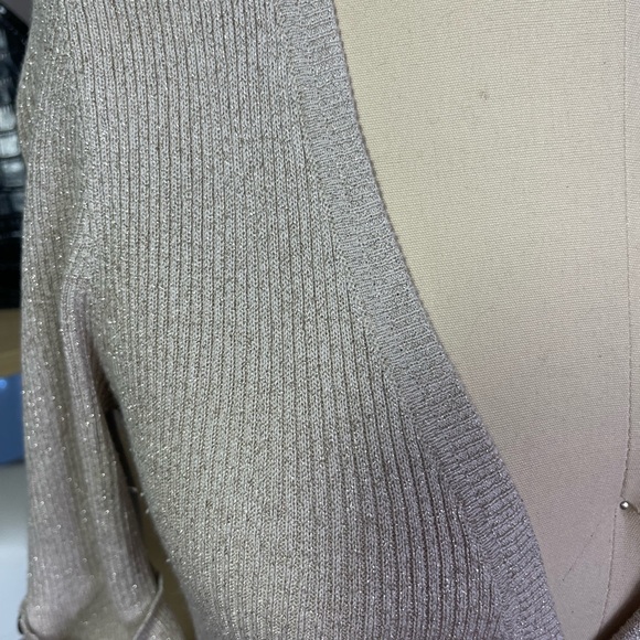 WHBM Champagne Metallic Button Down Sweater - Picture 4 of 9